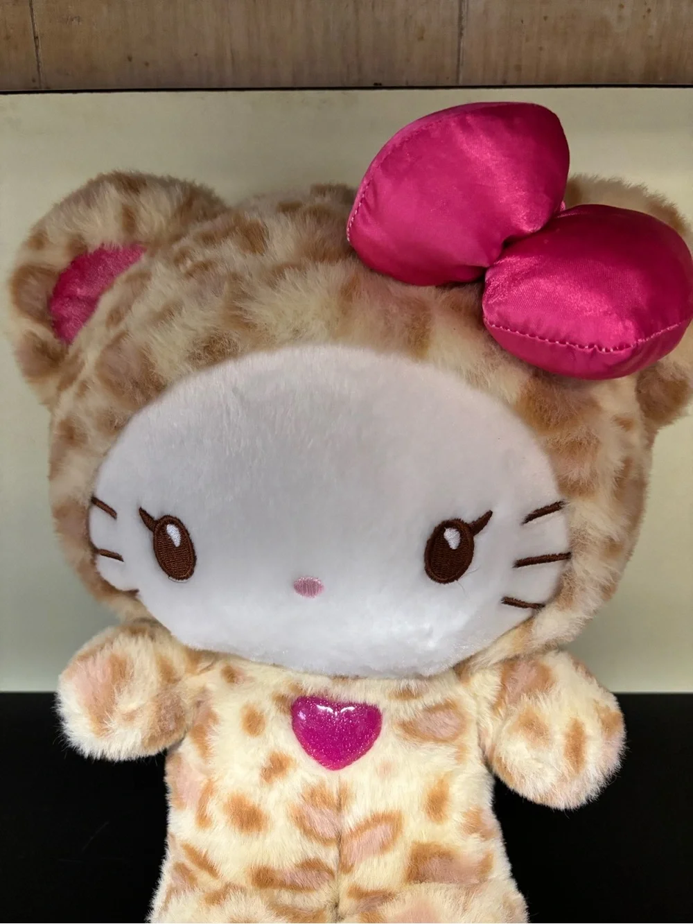 Hello Kitty Leopard-Pattern Plush with Hot Pink Bow